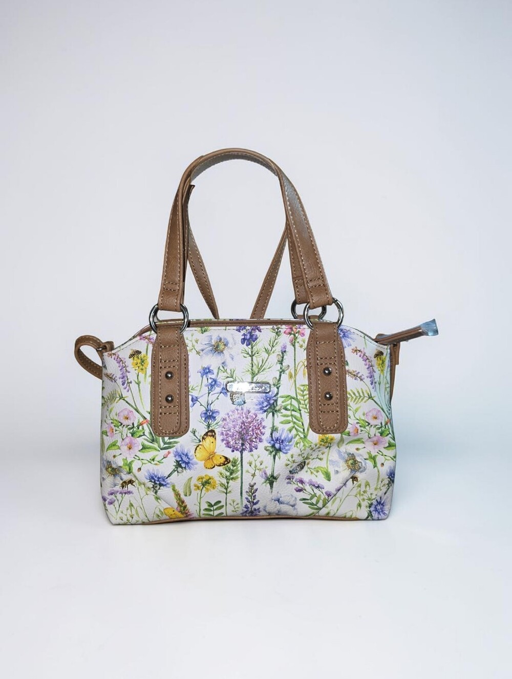 Nwot Multisac Floral Butterfly Satchel Handbag - Brown Trim